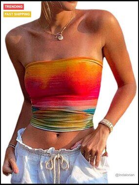 Y2k Tube Top, Polyester Elastane, Strapless Bandeau Cami